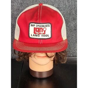 Vintage Lang Tool BOP Specialists Trucker Hat Snapback Cap Red White Patch Work